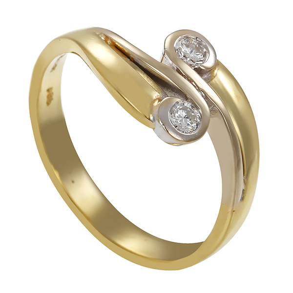 Ring, 14K, Gelb-/Weißgold, Brillanten