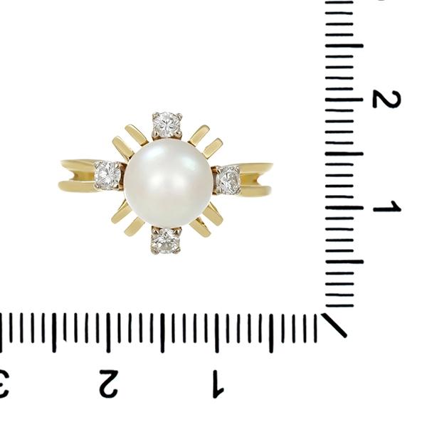Ring, 14K, Gelbgold, Perle, Brillanten