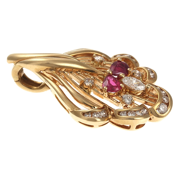Anhänger, 18K, Gelbgold, Brillant, Rubin, Diamant