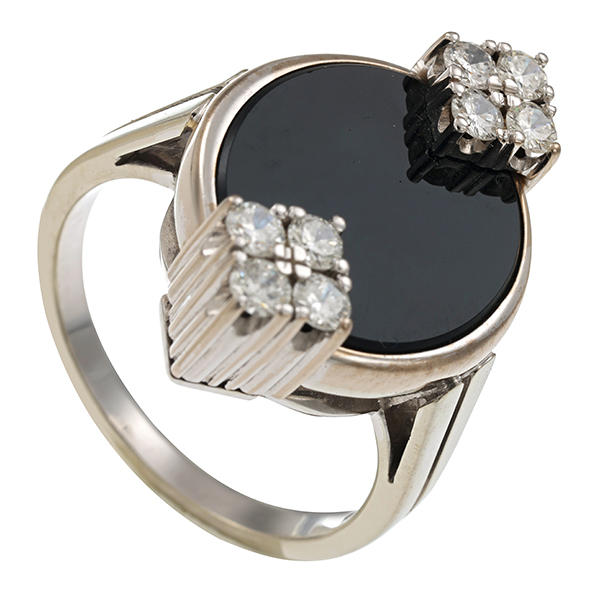 Ring, 18K, Weißgold, Onyx, Brillanten