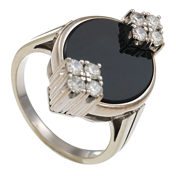 Ring, 18K, Weißgold, Onyx, Brillanten