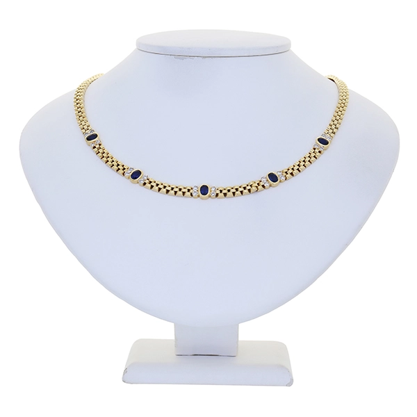 Collier, 14K, Gelbgold, Saphire, Brillanten