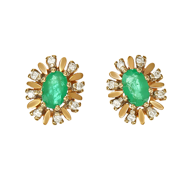 Ohrstecker, 14K, Gelbgold, Smaragd, Brillant