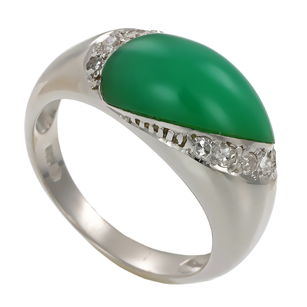 Ring, 14K, Weißgold, Diamanten, Chrysopras