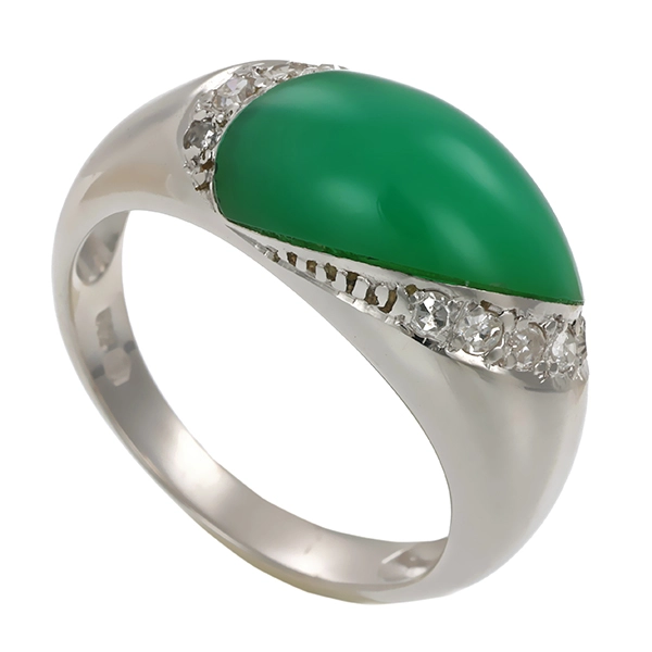 Ring, 14K, Weißgold, Diamanten, Chrysopras