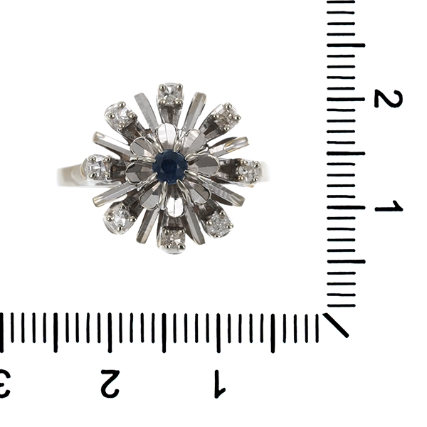 Ring, 14K, Weißgold, Diamant, Saphir
