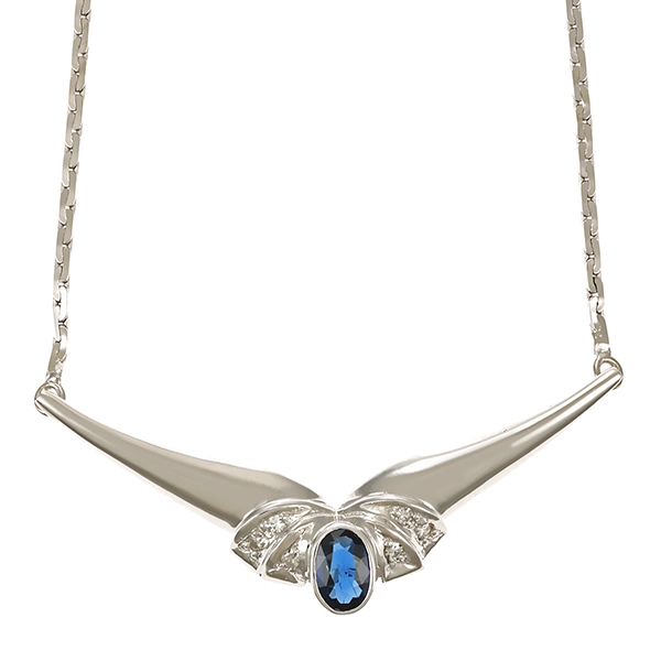 Collier, 14K, Weißgold, Saphir, Diamant