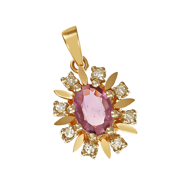 Anhänger, 14K, Gelbgold, Rubin, Diamanten
