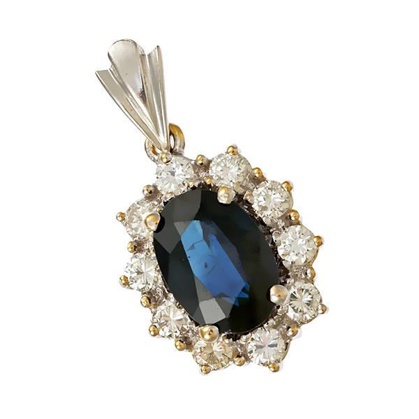 Anhänger, 18K, Weißgold, Saphir, Brillanten