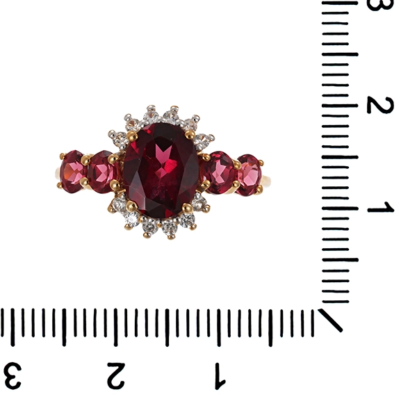 Ring, 9K, Gelbgold, Almandin, Zirkonia
