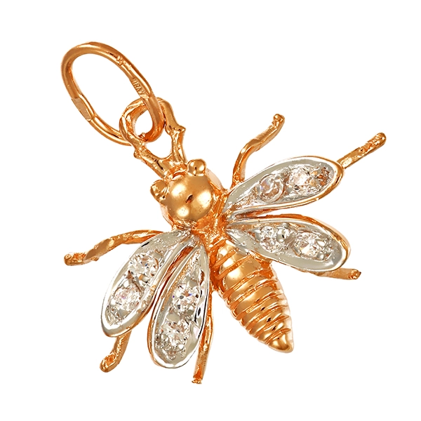 Anhänger, 14K, Weiß-/Rotgold, Zirkonia, Biene