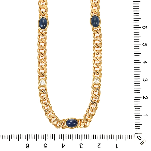 Collier, 14K, Gelbgold, Brillant, Saphir