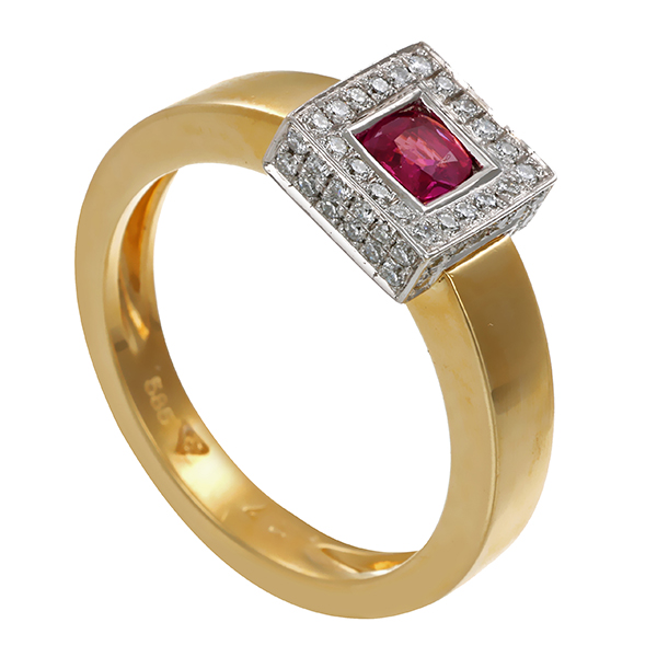 Ring, 14K, Gelb-/Weißgold, Rubin, Brillant