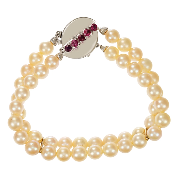 Armband, 14K, Weißgold, Perlen, Rubin