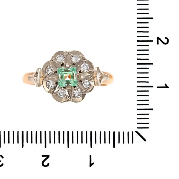 Ring, 14K, Rot-/Weißgold, Diamant, Prasiolith