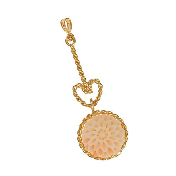 Anhänger, 14K, Gelbgold, Koralle