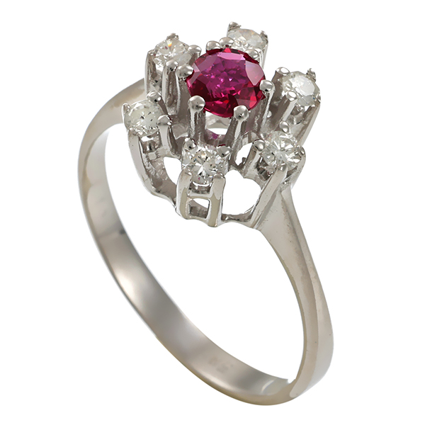 Ring, 14K, Weißgold, Rubin, Brillanten