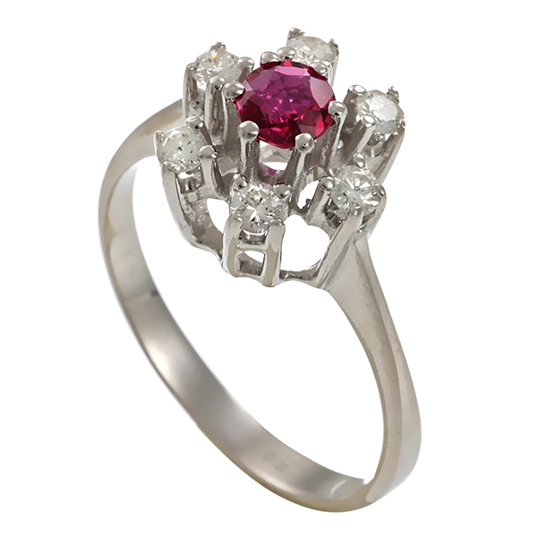 Ring, 14K, Weißgold, Rubin, Brillanten