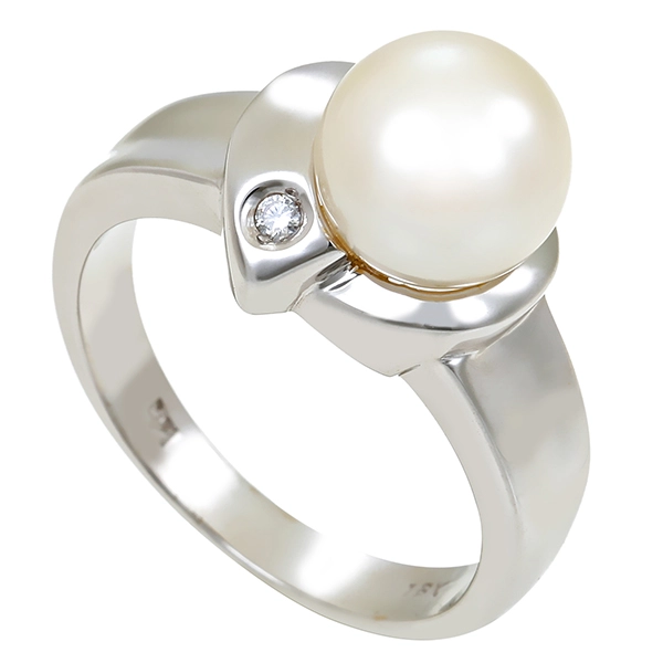 Ring, 18K, Weißgold, Perle, Zirkonia
