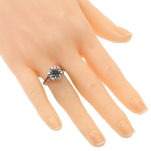 Ring, 14K, Weißgold, Saphir, Diamanten