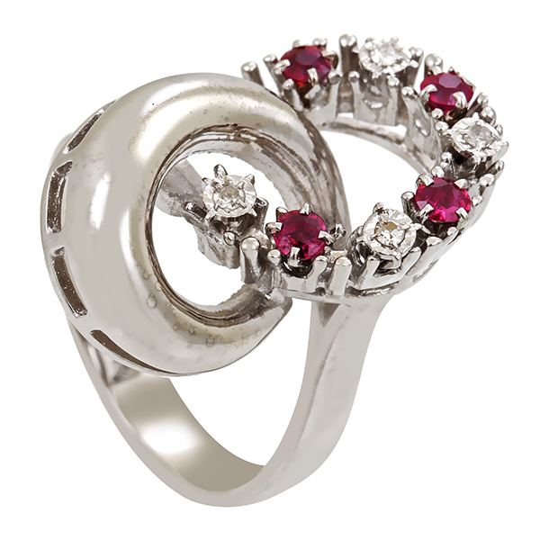 Ring, 14K, Weißgold, Rubine, Diamanten