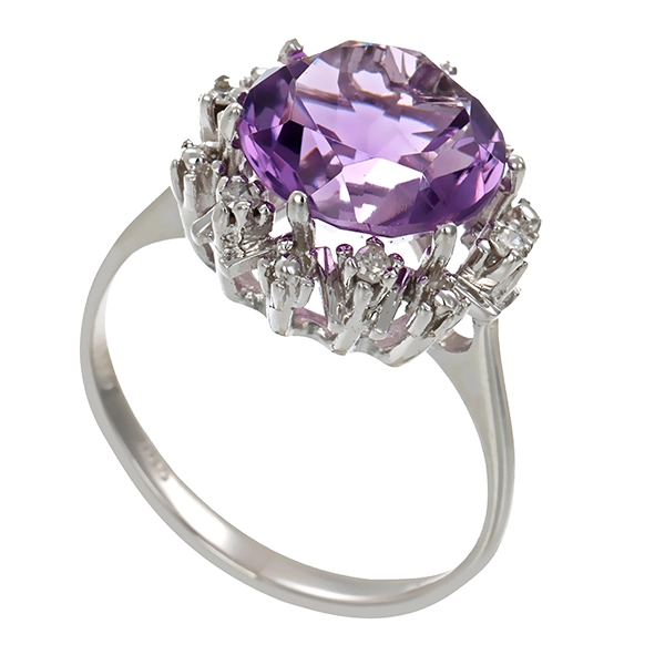 Ring, 14K, Weißgold, Amethyst, Diamanten