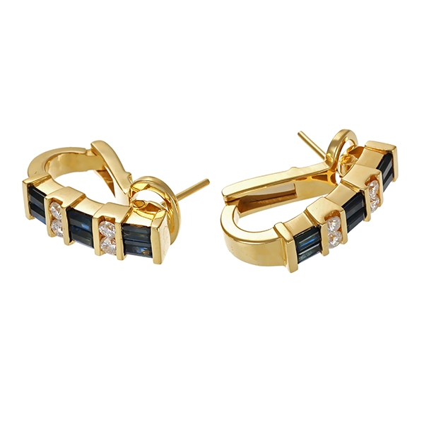 Ohrclipse, 18K, Gelbgold, Brillanten 0,40 ct, Saphire