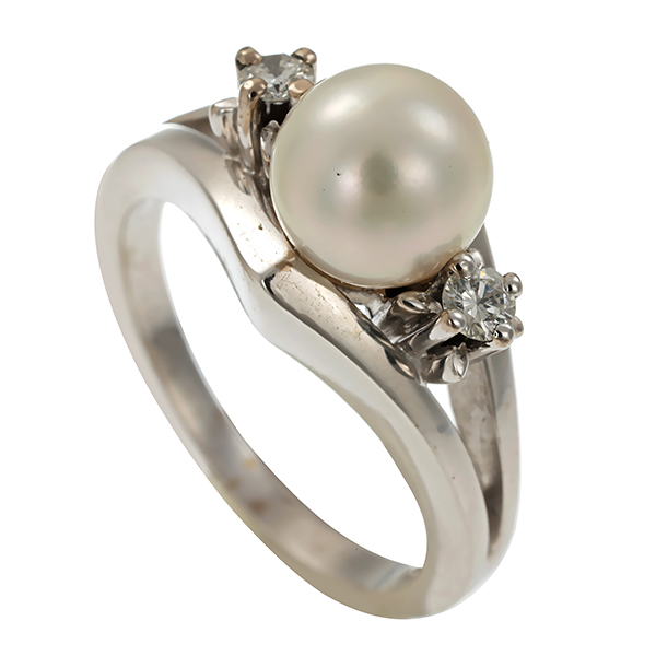 Ring, 18K, Weißgold, Perle, Brillanten