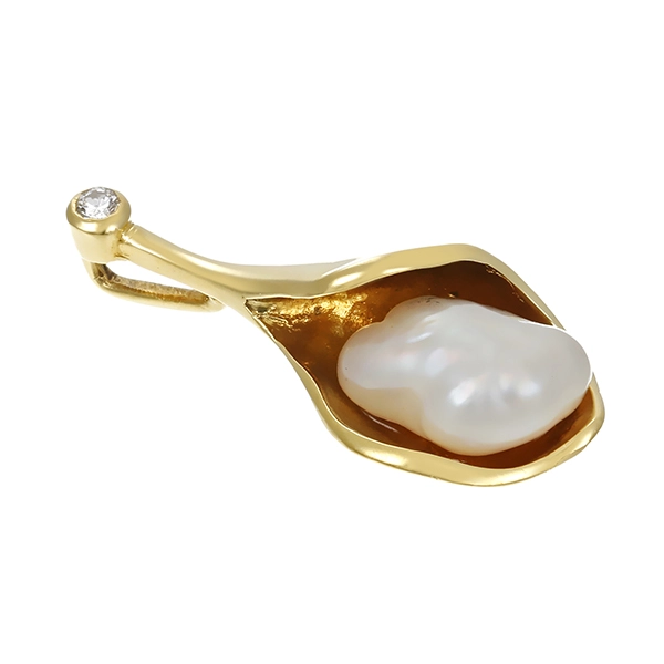 Anhänger, 14K, Gelbgold, Perle, Brillant