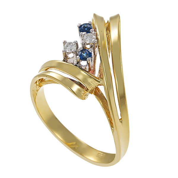 Ring, 14K, Gelb-/Weißgold, Saphire, Brillanten