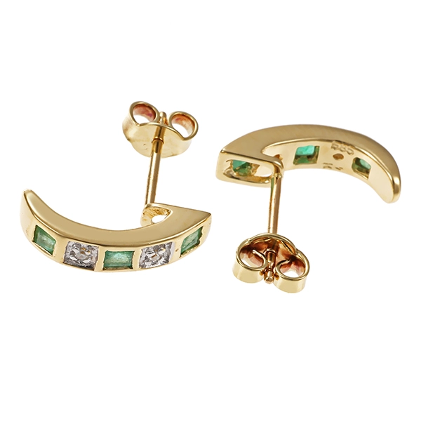 Ohrschmuck, 14K, Gelb-/Weißgold, Diamanten, Smaragde