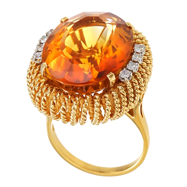 Ring, 18K, Gelb-/Weißgold, Citrin, Diamanten