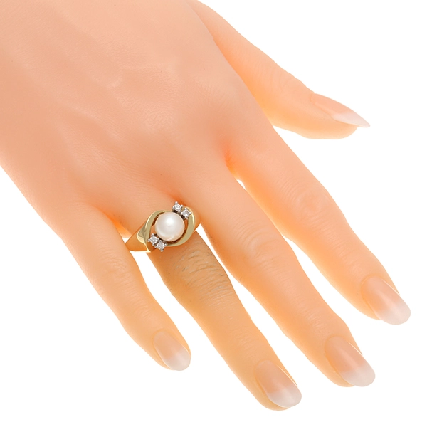 Ring, 14K, Gelbgold, Perle, Brillanten 0,16 ct