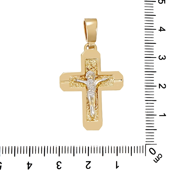 Anhänger, 14K, Gelb-/Weißgold, Kruzifix, Kreuz