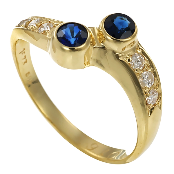 Ring, 14K, Gelbgold, Saphire, Brillanten