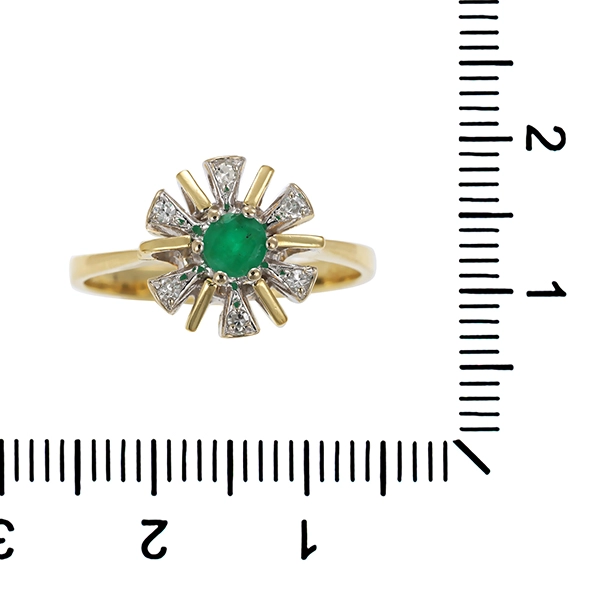 Ring, 14K, Gelb-/Weißgold, Smaragd, Diamanten