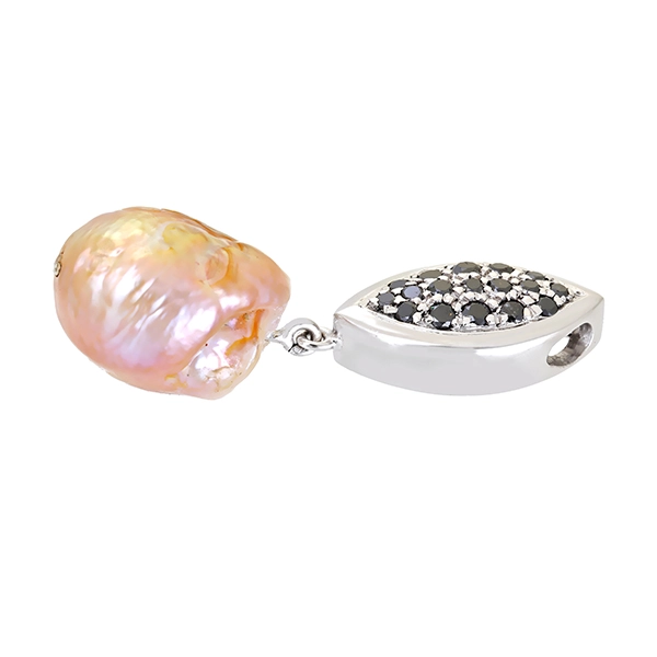 Anhänger, 14K, Weißgold, Perle, Diamanten