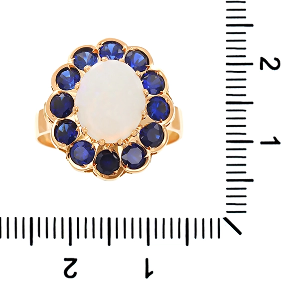 Ring, 14K, Gelbgold, Opal, synth. Saphir