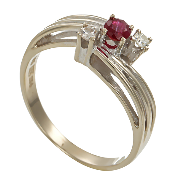 Ring, 14K, Weißgold, Rubin, Brillanten