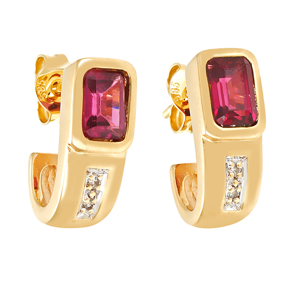 Ohrstecker, 14k, Gelb-/Weißgold, Almandin, Diamant