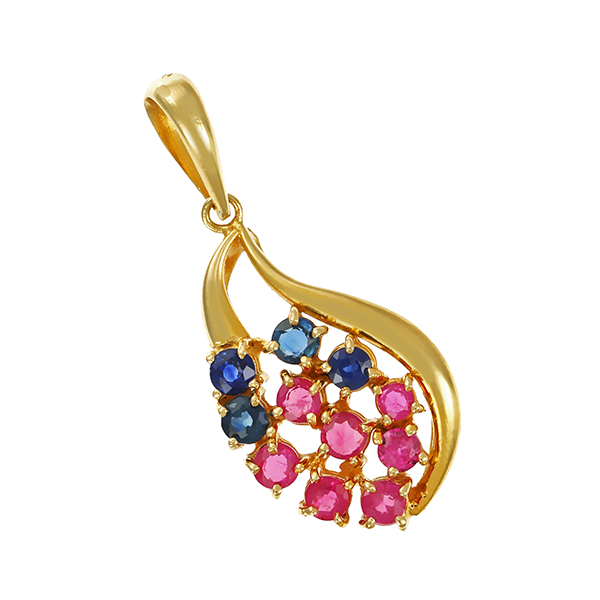Anhänger, 14K, Gelbgold, Rubin, Saphir