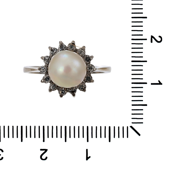 Ring, 18K, Weißgold, Perle, Zirkonia
