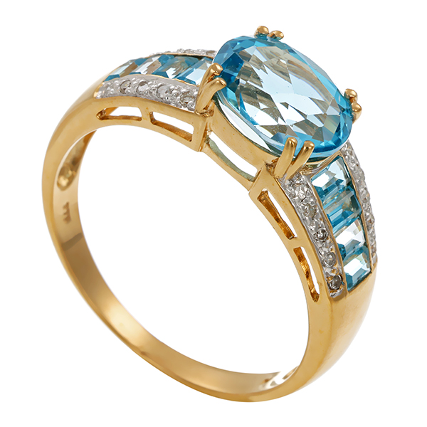 Ring, 9K, Gelb-/Weißgold, Diamant, Topas