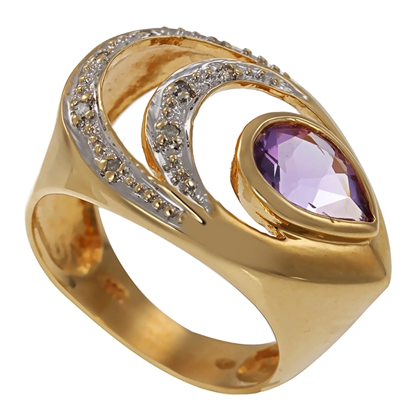 Ring, 14K, Gelb-/Weißgold, Diamant, Amethyst