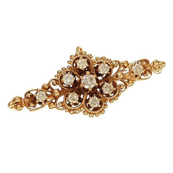 Anhänger broschiert, 14K, Gelbold, Brillanten