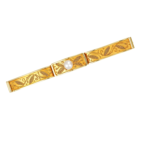 Brosche, 14K, Gelbgold, Zuchtperle