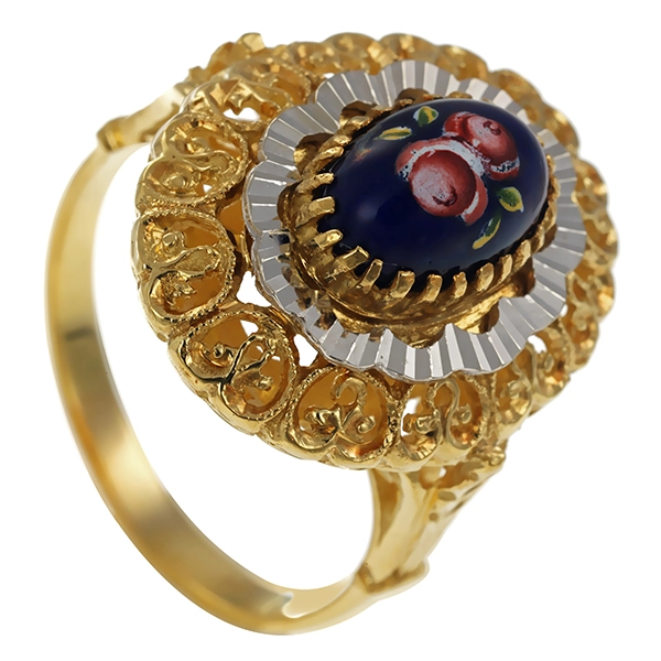 Ring, 18K, Gelb-/Weißgold, Emaille