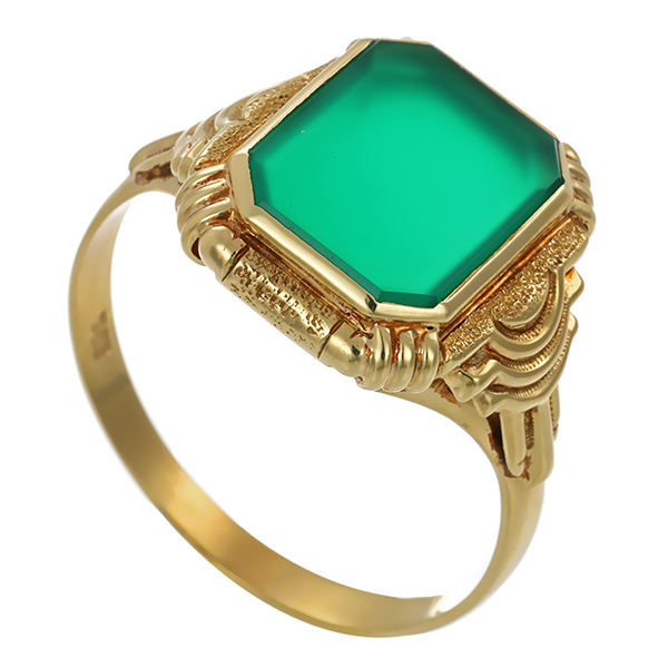 Ring, 14K, Gelbgold, Achat, Antikstil