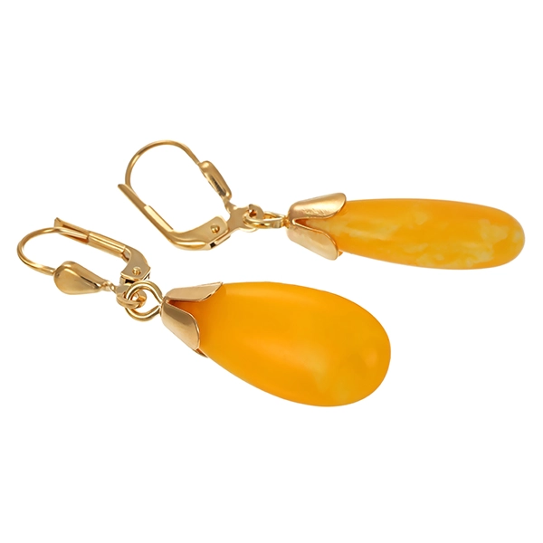 Ohrhänger, 14K, Gelbgold, Honigbernstein