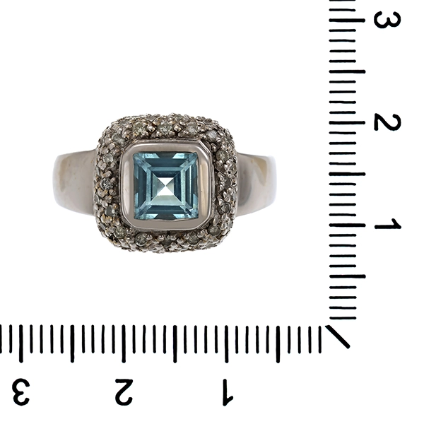 Ring, 14K, Weißgold, Topas, Brillanten